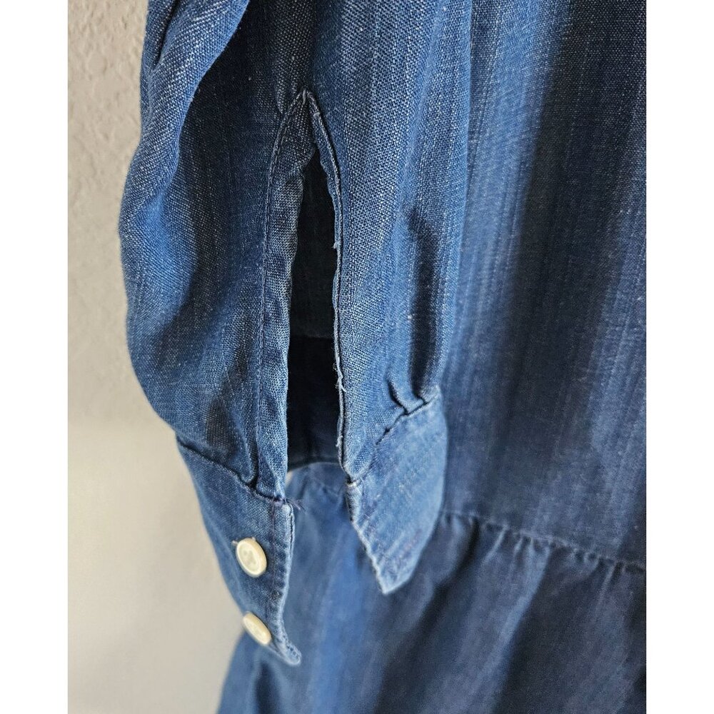 Loft Woman Size XS Chambray Linen Blend Shirt Dress Tiered Skirt Western Cowgirl - Picture 4 of 7